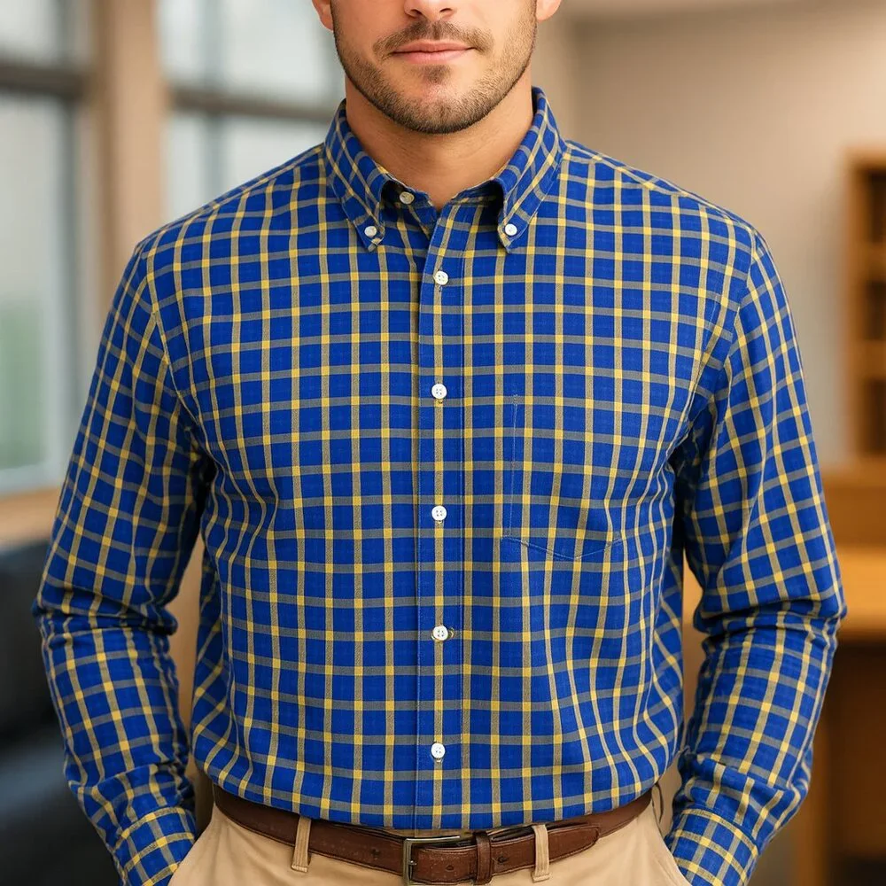 J.Crew Men’s Shirt XL Long Sleeve Blue Yellow Check Button Down Woven 34637